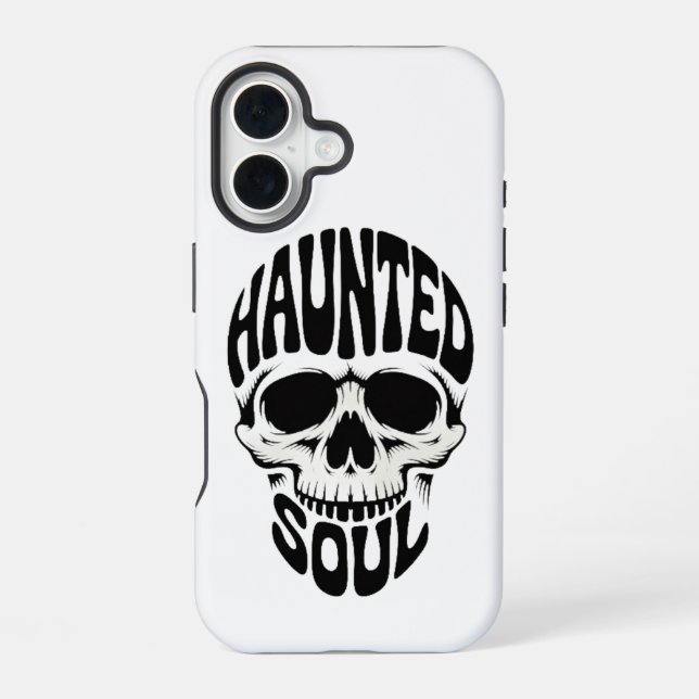Coque iPhone 16 Typographie de crâne d'âme hantée (Verso)