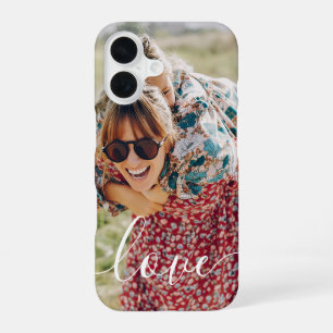 Coque iPhone 16 Typographie manuscrite d'amour de photo de famille