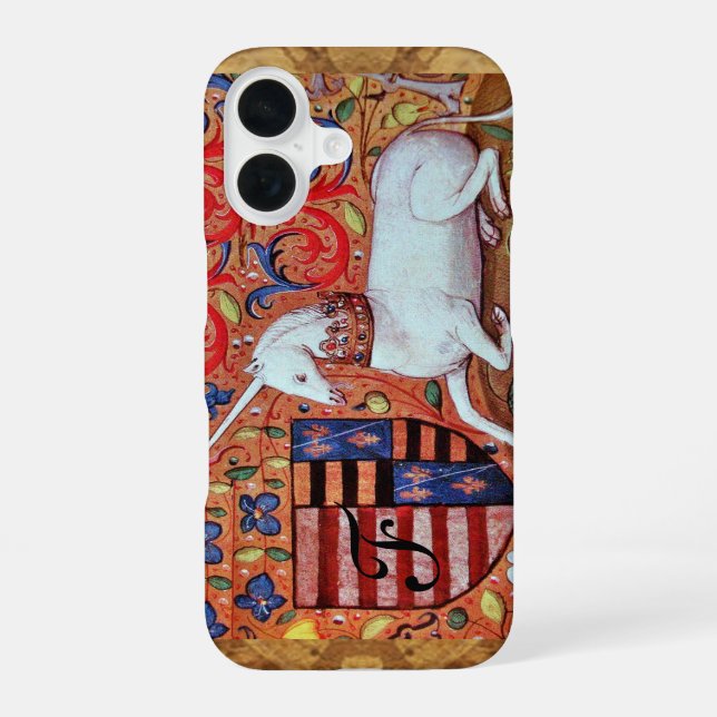 Coque iPhone 16 UNICORN Monogramme de parchemin Brown (Verso)