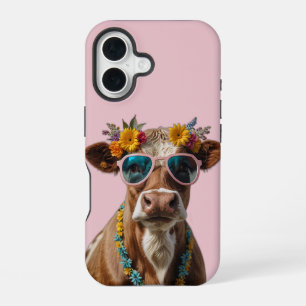 Coque iPhone 16 Vache gaie avec lunettes de soleil