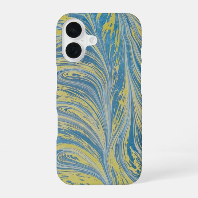 Coque iPhone 16 Vague Abstraite Bleue Et Or (Verso)