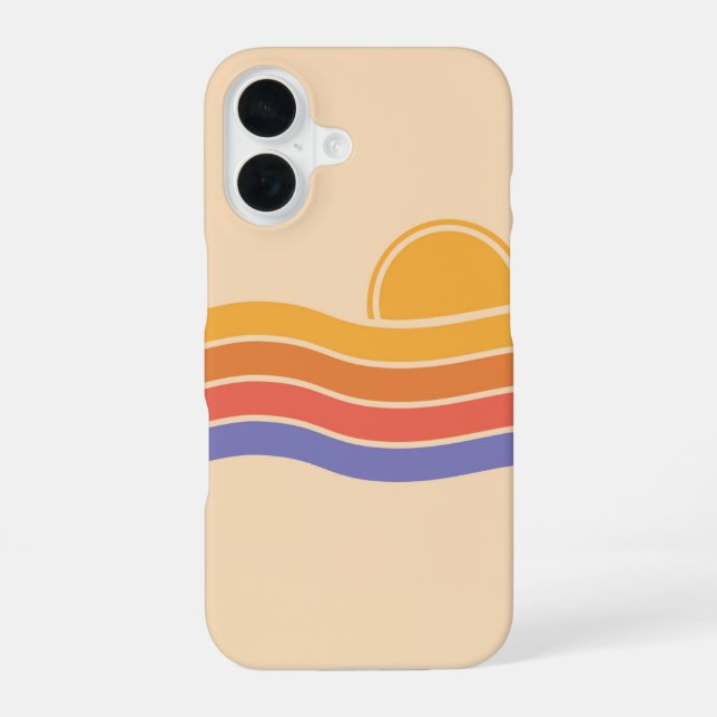 Coque iPhone 16 Vagues de coucher de soleil rétro (Verso)