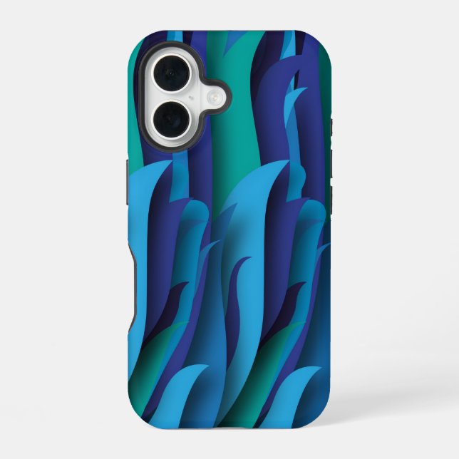 Coque iPhone 16 Vagues de différentes couleurs du bleu au vert (Verso)