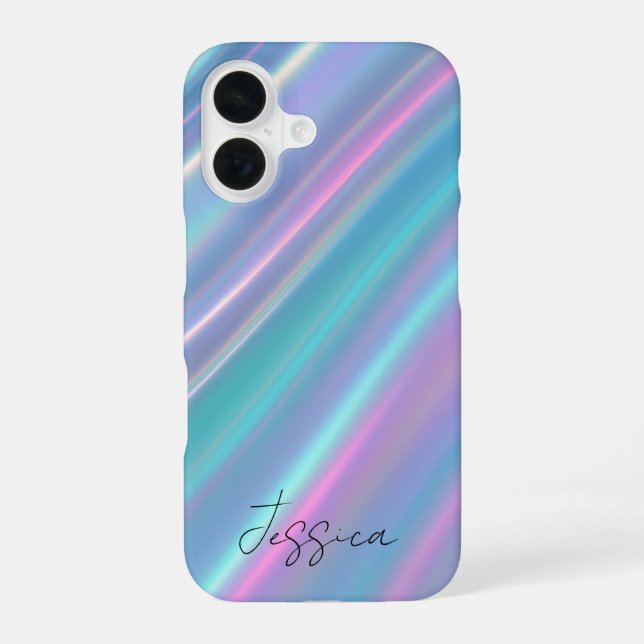 Coque iPhone 16 Vagues iridescentes holographiques (Verso)