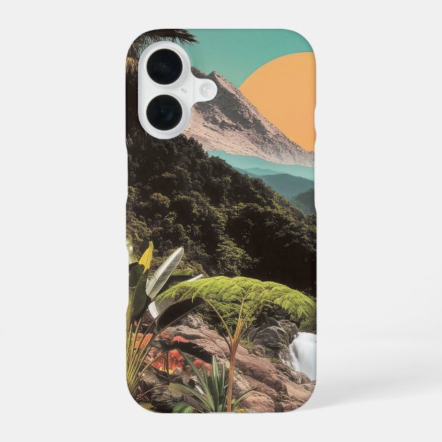 Coque iPhone 16 Vallée Tropicale Surréelle Avec Cascades (Verso)