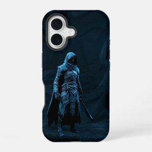 Coque iPhone 16 Veille Gelée – Guerrier de l'Ombre à la Lame Bleue