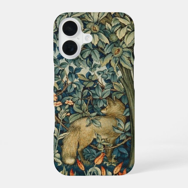 Coque iPhone 16 VERDURE, FOREST ANIMALS Fox, Pheasant, Vert Floral (Verso)