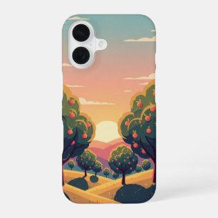 Coque iPhone 16 Verger au Coucher de Soleil Rétro