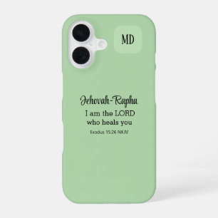 Coque iPhone 16 Verset de la Bible chrétienne Monogramme vert clai