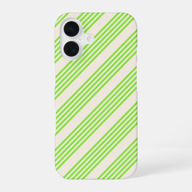 Coque iPhone 16 Vert citron vert et beige cinq rayures motif (Verso)