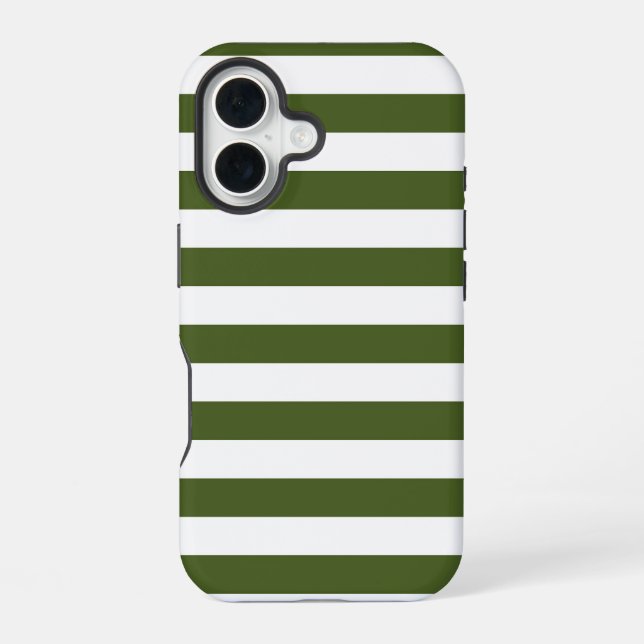 Coque iPhone 16 Vert mousse foncé et rayures blanches (Verso)