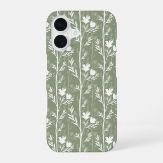 Coque iPhone 16 Vert sauge Botanique Silhouette florale silencieus