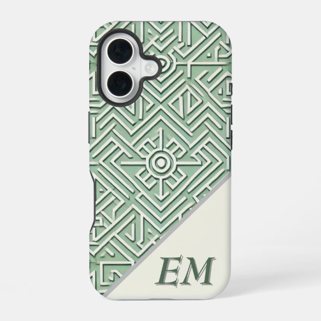 Coque iPhone 16 Vert sauge moderne et crème géométrique  (Verso)