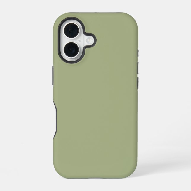 Coque iPhone 16 Vert sauge poussiéreux uni (Verso)