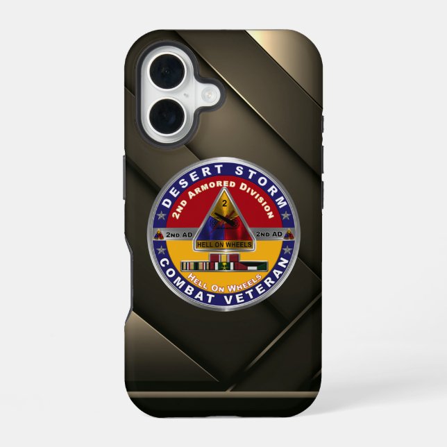 Coque iPhone 16 Vétéran de la 2e division blindée Storm Desert (Verso)