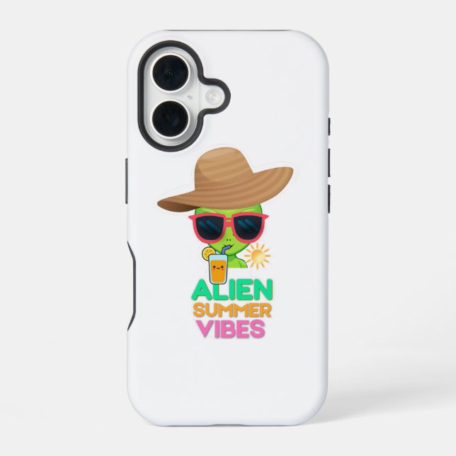 Coque iPhone 16 Vibes de plage estivale rétro alien (Verso)