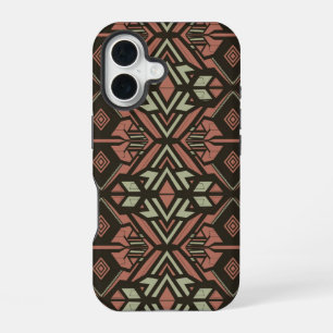 Coque iPhone 16 Vibes tribales - Motif aztèque géométrique terrest
