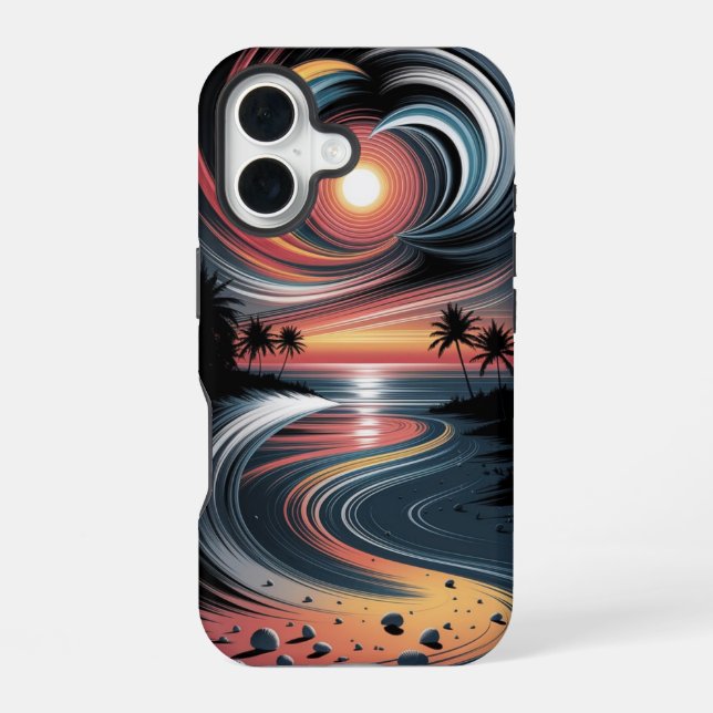 Coque iPhone 16 Vibrations Tropicales Psychédéliques (Verso)