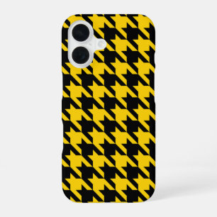Coque iPhone 16 Vichy jaune et noir à carreaux pied de poule