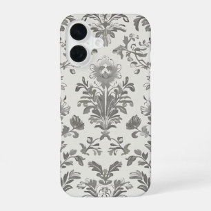 Coque iPhone 16 Victorien Damas Floral Blanc Vintage