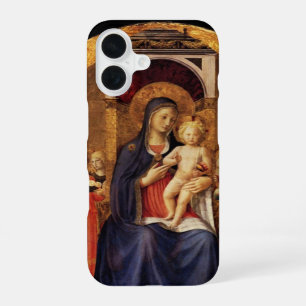 Coque iPhone 16 VIERGE À L'ENFANT ET AUX ANGES ,bleu noir