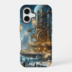 Coque iPhone 16 Ville ancienne futuriste Steampunk avec méduses