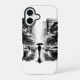 Coque iPhone 16 Ville de Neon Noir Rainy
