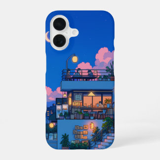Coque iPhone 16 Ville nocturne animée Lofi Rue néon Allée cosy