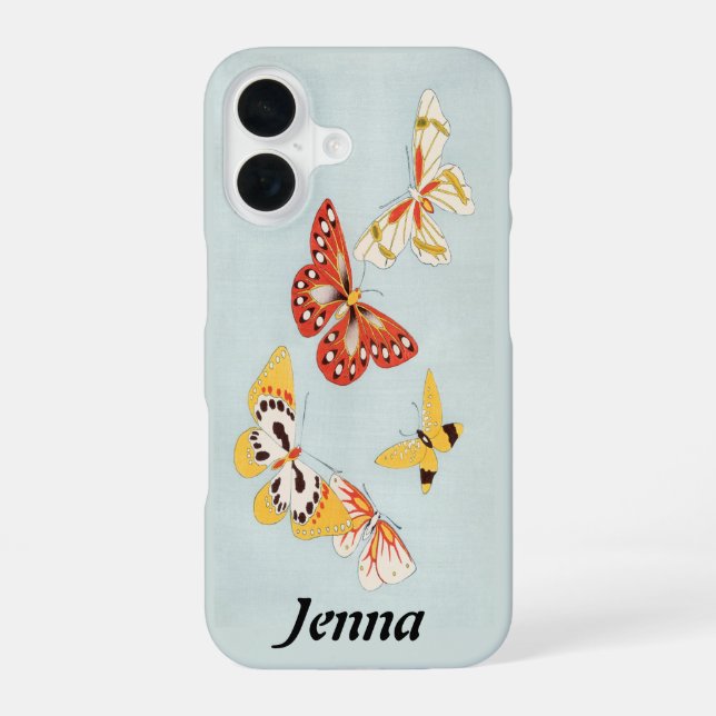 Coque iPhone 16 Vintage Asian Butterflies (Verso)