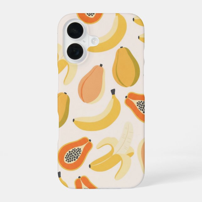 Coque iPhone 16 Vintage Banana & Papaya Pattern (Verso)