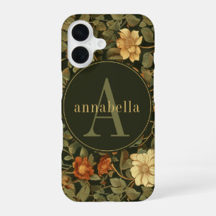 Coque iPhone 16 Vintage Dark William Morris Floral Monogramme