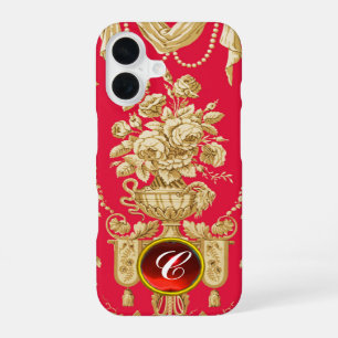 Coque iPhone 16 VINTAGE FLORAL FRANÇAIS, VASES FLEURIES, Jeu Rouge