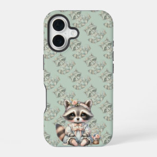 Coque iPhone 16 Vintage habillé Cottagecore Raccoon Pastel