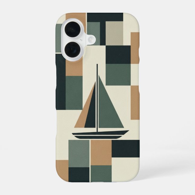 Coque iPhone 16 Vintage Minimalist Sailboat (Verso)