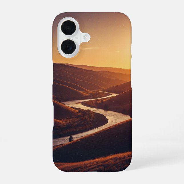 Coque iPhone 16 Vintage River at Sunset (Verso)