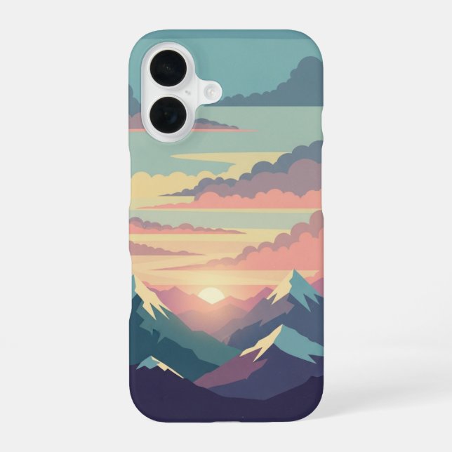 Coque iPhone 16 Vintage Sunrise over Mountains (Verso)