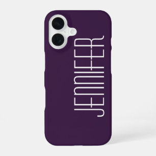 Coque iPhone 16 Violet foncé, nom personnalisé géant