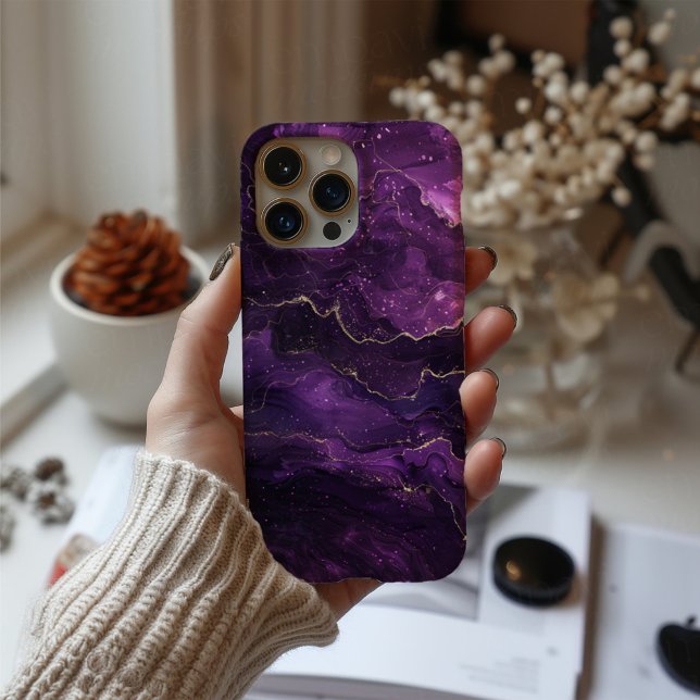 Coque iPhone 16 Violet Obscura Luxe Marbre Deep Purple Or (Créateur téléchargé)