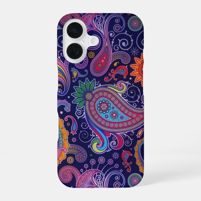 Coque iPhone 16 Violet Rose Paisley (Verso)