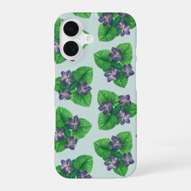 Coque iPhone 16 Violets sur bleu verre de mer (Verso)