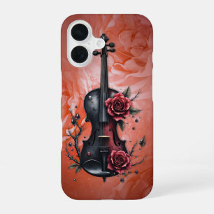 Coque iPhone 16 Violon noir gothique aux roses rouges