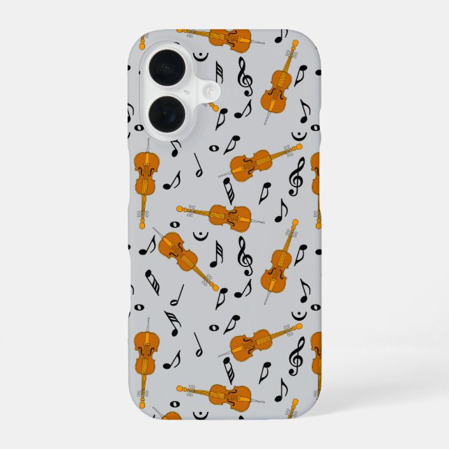 Coque iPhone 16 Violoncelles et notes de musique noires (Verso)