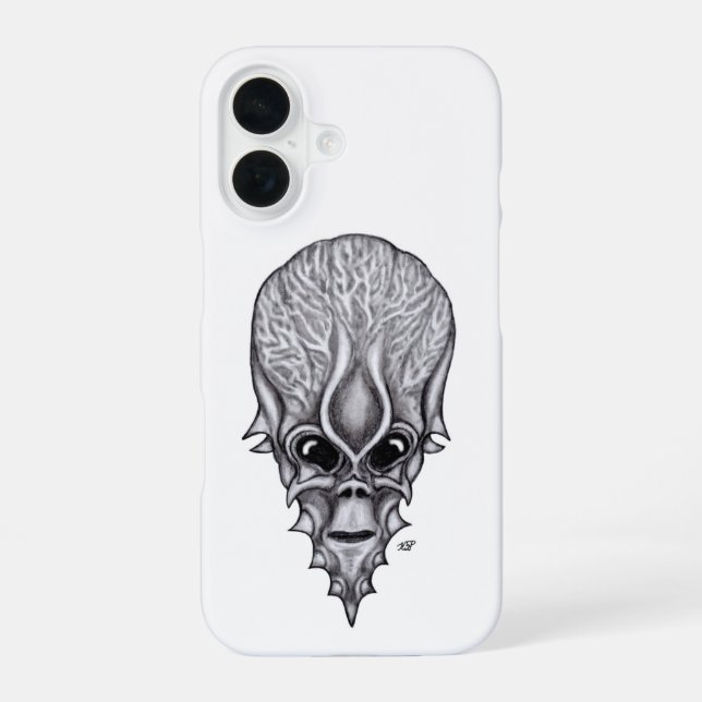Coque iPhone 16 Visage Alien, Reconstruction faciale du crâne afri (Verso)