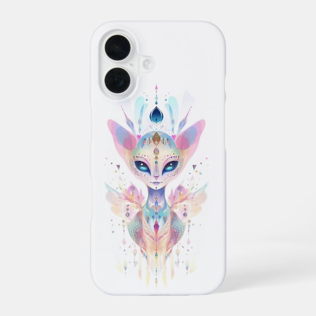 Coque iPhone 16 Visage de chat alien (Verso)