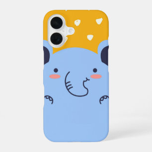 Coque iPhone 16 Visage d'éléphant joueur et mignon animal bleu