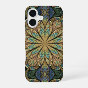 Coque iPhone 16 Vitrail Abstrait Jaune Rosace