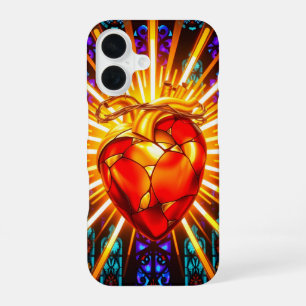 Coque iPhone 16 Vitre de Verre Sacré Chrétien Cœur