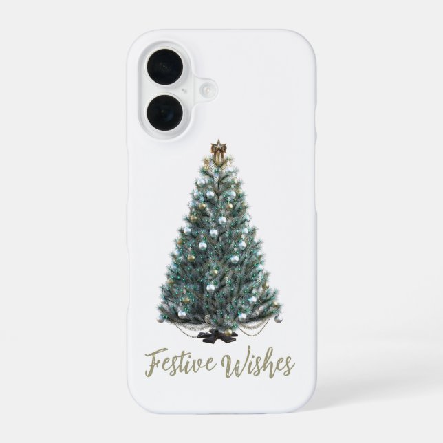 Coque iPhone 16 Vœux de fête. Conception d'arbre de Noël (Verso)