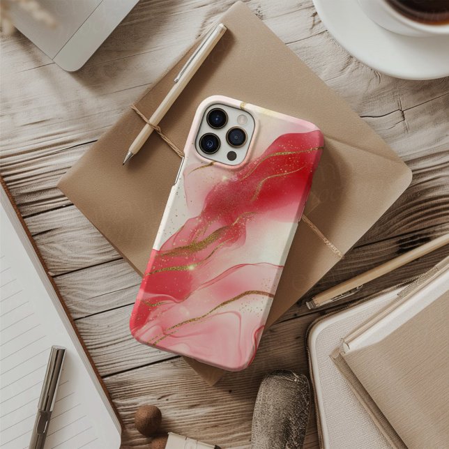 Coque iPhone 16 Voile Rose Luxe Rose Pâle aquarelle or (Créateur téléchargé)