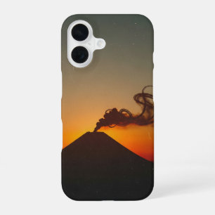 Coque iPhone 16 Volcan vintage au coucher du soleil